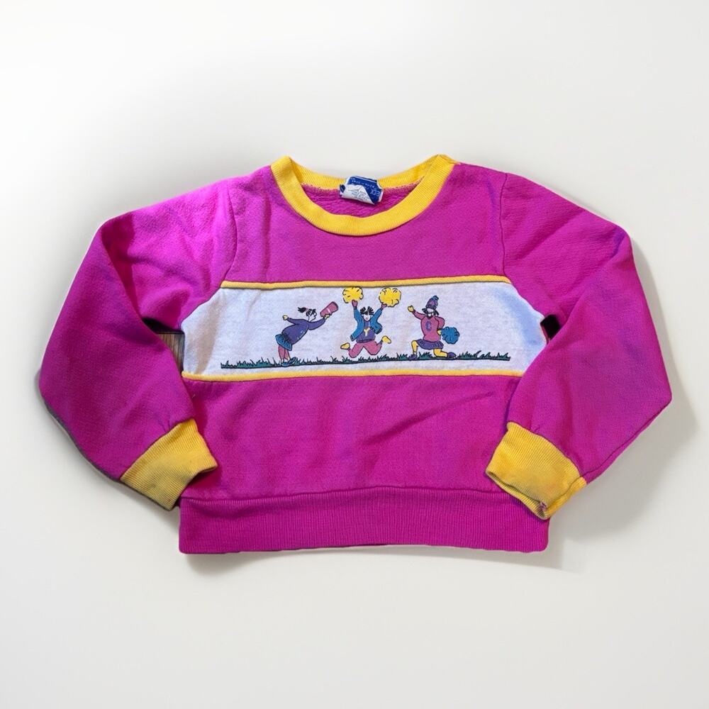Vintage Connie Togs Cheerleader Sweatshirt Girls 6X Pink USA Made 80s Kids